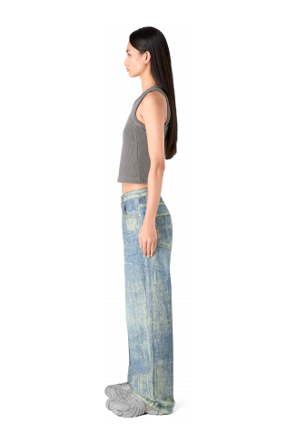 Denim Zand-blauwe denim jeans met verfprint