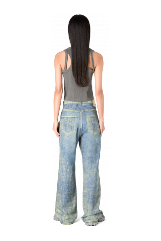 Denim Zand-blauwe denim jeans met verfprint