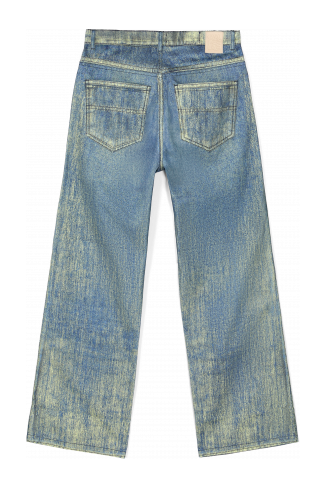 Back view of Denim Sand Blue Paint Print Denim Jeans