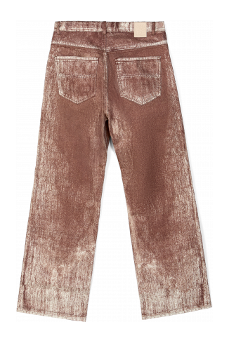 Back view of Denim Terracotta Paint Print Denim Jeans