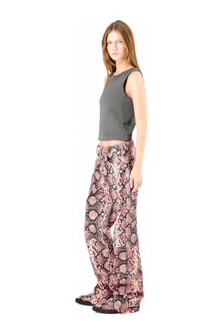 Leather Trousers Roze slangenleren broek