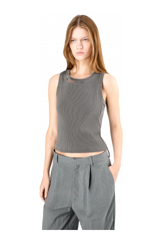 CUT-OUT RIBBED TANK TOP Faded Black Ribbed Tank Top