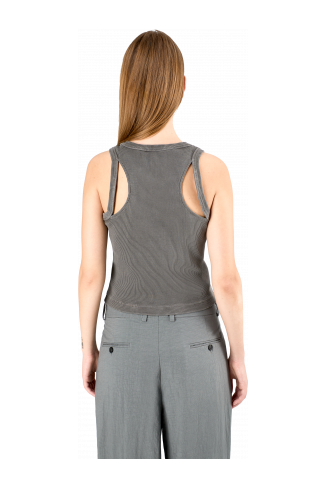 CUT-OUT RIBBED TANK TOP Faded Black Ribbed Tank Top