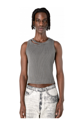 CUT-OUT RIBBED TANK TOP Samarreta sense mànigues acanalada de color negre difuminat