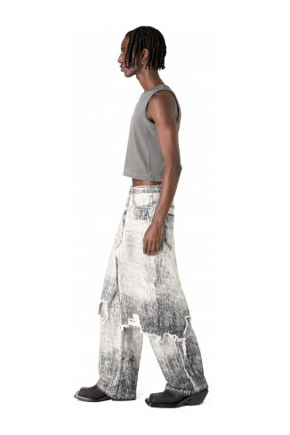 Denim Skirt Faded Black Paint Print Denim Skirt