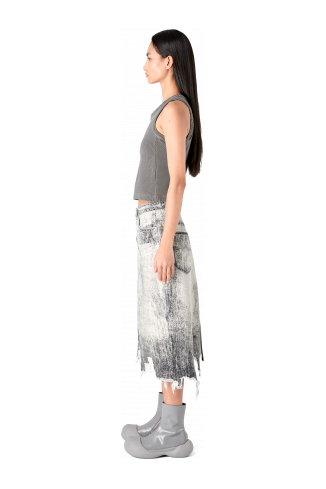 Denim Skirt Faded Black Paint Print Denim Skirt