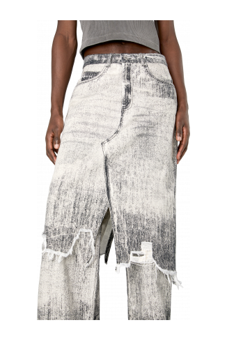 Denim Skirt Faded Black Paint Print Denim Skirt
