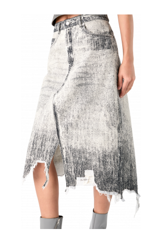 Denim Skirt Faded Black Paint Print Denim Skirt