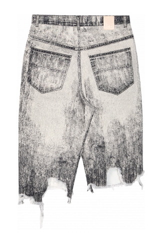 Back view of Denim Skirt Faded Black Paint Print Denim Skirt