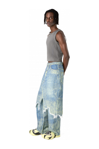 Denim Skirt Sand Blue Paint Print Denim Skirt