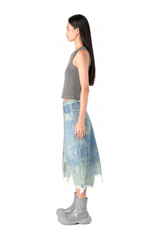 Denim Skirt Sand Blue Paint Print Denim Skirt