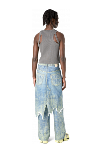 Denim Skirt Sand Blue Paint Print Denim Skirt