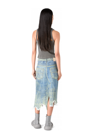 Denim Skirt Sand Blue Paint Print Denim Skirt