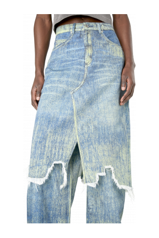 Denim Skirt Sand Blue Paint Print Denim Skirt