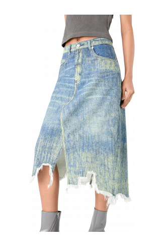 Denim Skirt Sand Blue Paint Print Denim Skirt