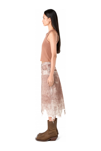 Denim Skirt Terracotta Paint Print Denim Skirt