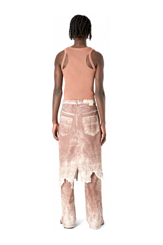 Denim Skirt Terracotta Paint Print Denim Skirt