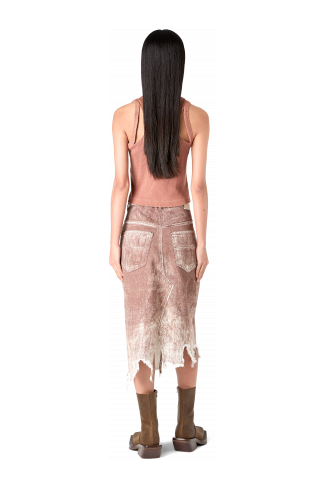 Denim Skirt Terracotta Paint Print Denim Skirt