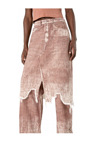 Denim Skirt Terracotta Paint Print Denim Skirt