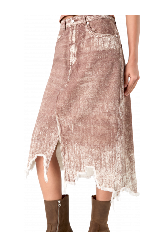 Denim Skirt Terracotta Paint Print Denim Skirt