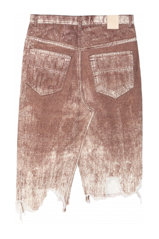 Back view of Denim Skirt Terracotta Paint Print Denim Skirt