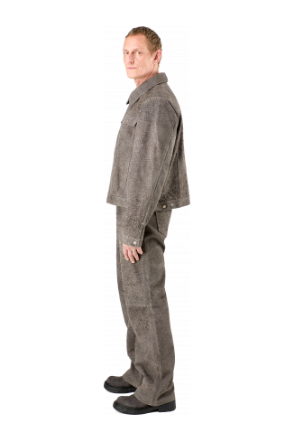 Suede Jacket Gray Wrinkled Suede Leather Jacket