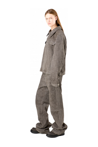 Suede Jacket Grijze suède jack met kreukeffect