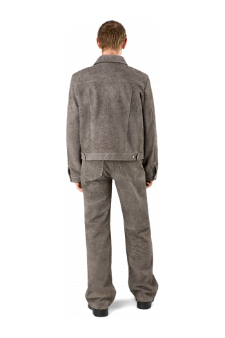 Suede Jacket Gray Wrinkled Suede Leather Jacket