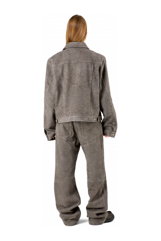 Suede Jacket Grijze suède jack met kreukeffect