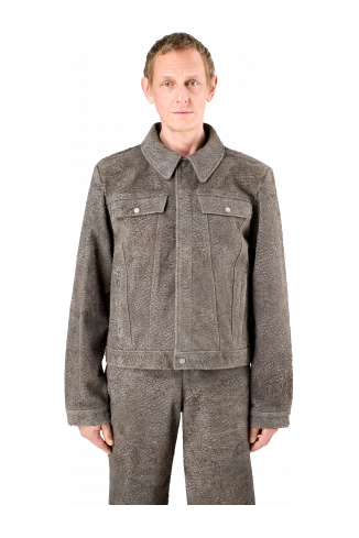 Suede Jacket Gray Wrinkled Suede Leather Jacket