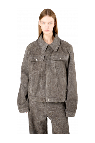 Suede Jacket Grijze suède jack met kreukeffect