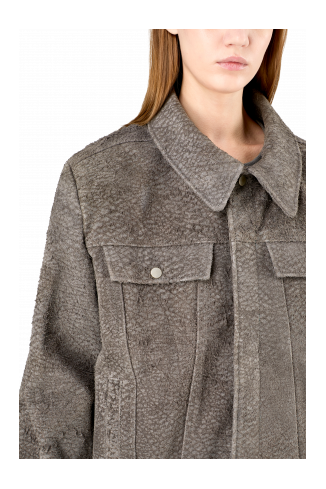 Suede Jacket Grijze suède jack met kreukeffect