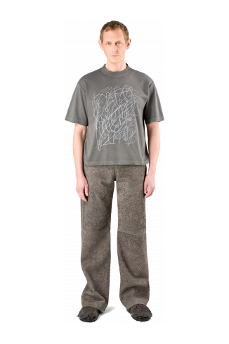 Suede Trousers Gray Wrinkled Suede Leather Trousers
