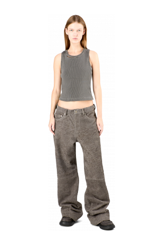 Suede Trousers Grijze suède broek met kreukeffect