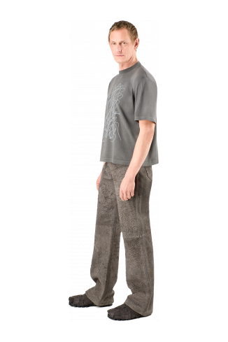Suede Trousers Gray Wrinkled Suede Leather Trousers
