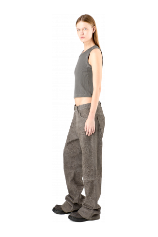 Suede Trousers Grijze suède broek met kreukeffect