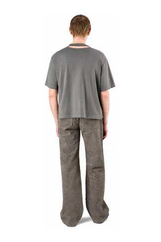 Suede Trousers Gray Wrinkled Suede Leather Trousers