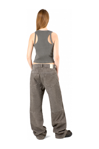 Suede Trousers Grijze suède broek met kreukeffect