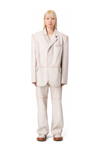 LEATHER BLAZER Americana de pell esquerdada de color blanc