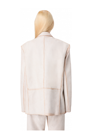 LEATHER BLAZER Americana de pell esquerdada de color blanc