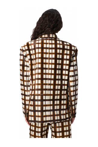 LEATHER BLAZER Americana de tartà de pell amb pèl de color crema i marró