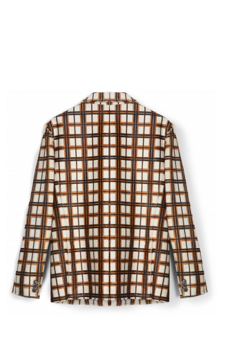 LEATHER BLAZER Blazer en cuir à poils tartan marron écru