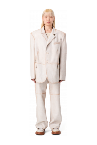 LEATHER TROUSERS Pantaló de pell esquerdada de color blanc