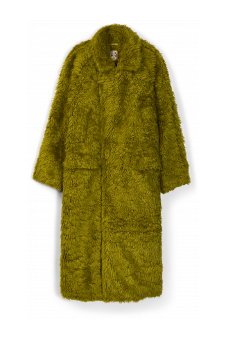 FLUFFY COAT Abric amb textura de color verd