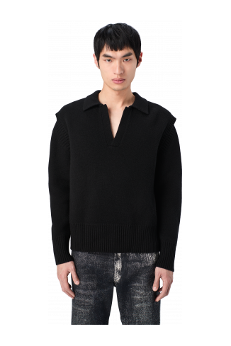 KNIT CUT-OUT POLO NECK Black wool-blend Sweater