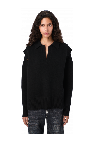 KNIT CUT-OUT POLO NECK Black wool-blend Sweater