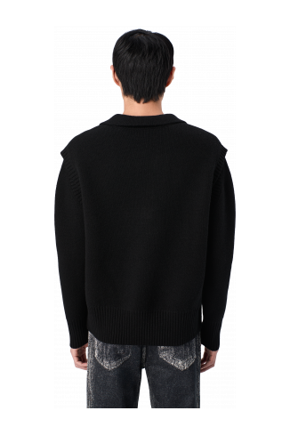 KNIT CUT-OUT POLO NECK Black wool-blend Sweater