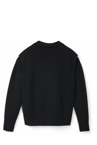 Back view of KNIT CUT-OUT POLO NECK Black wool-blend Sweater
