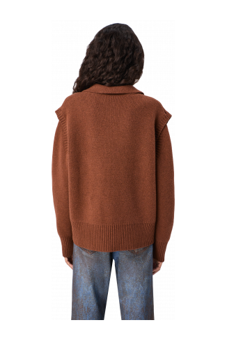 KNIT CUT-OUT POLO NECK Brown wool-blend Sweater