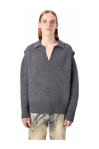 KNIT CUT-OUT POLO NECK Gray wool-blend Sweater